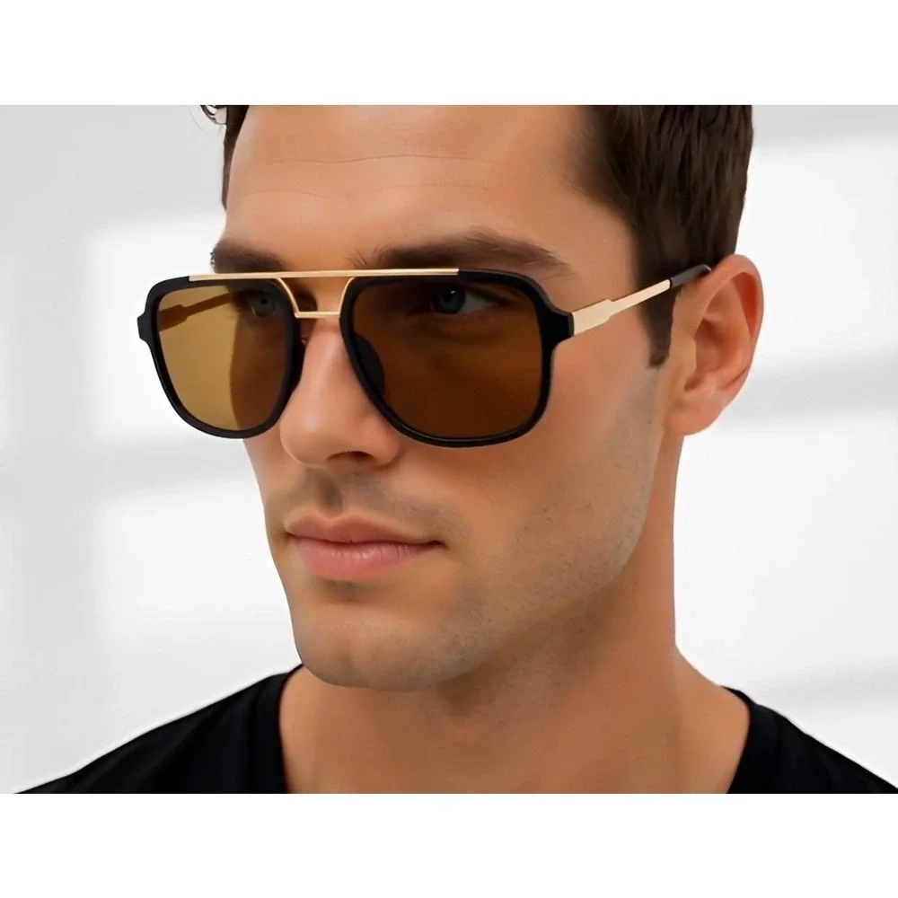 Sunglasses Men Square Frame Gold Accent Fashion‎ Shades Trendy Street Wear Gafas